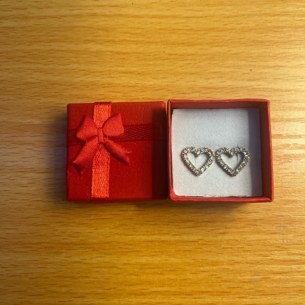 Elegant Golden Stainless Steal Cubic Zirconia Heart Earrings